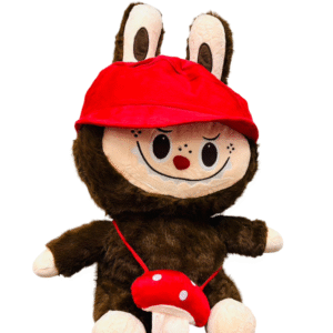 PELÚCIA LABUBU 40 CM COM CHAPÉU E BOLSA DE COGUMELO