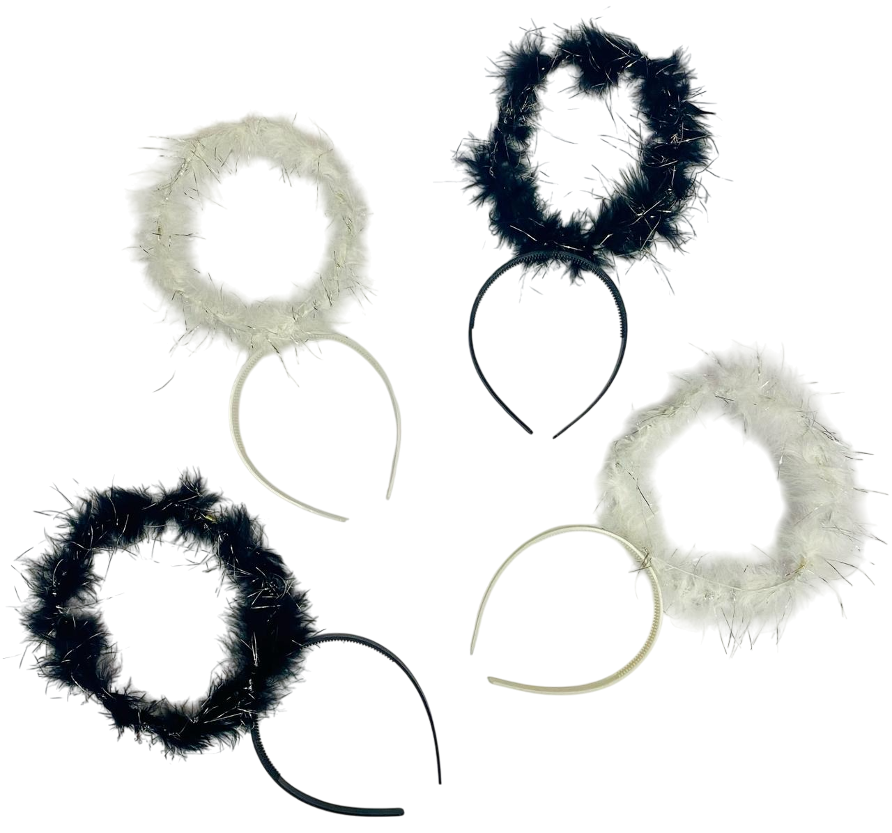 Tiara Auréola de Penas e Fios Metálicos