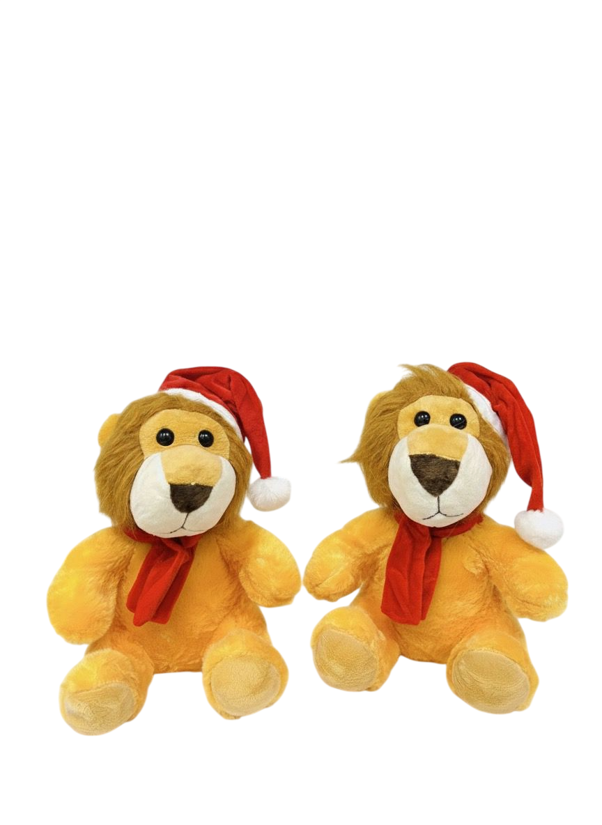 Pelúcia Leão Natalino! Leão de Pelúcia com Touca e Cachecol de Natal 25 cm