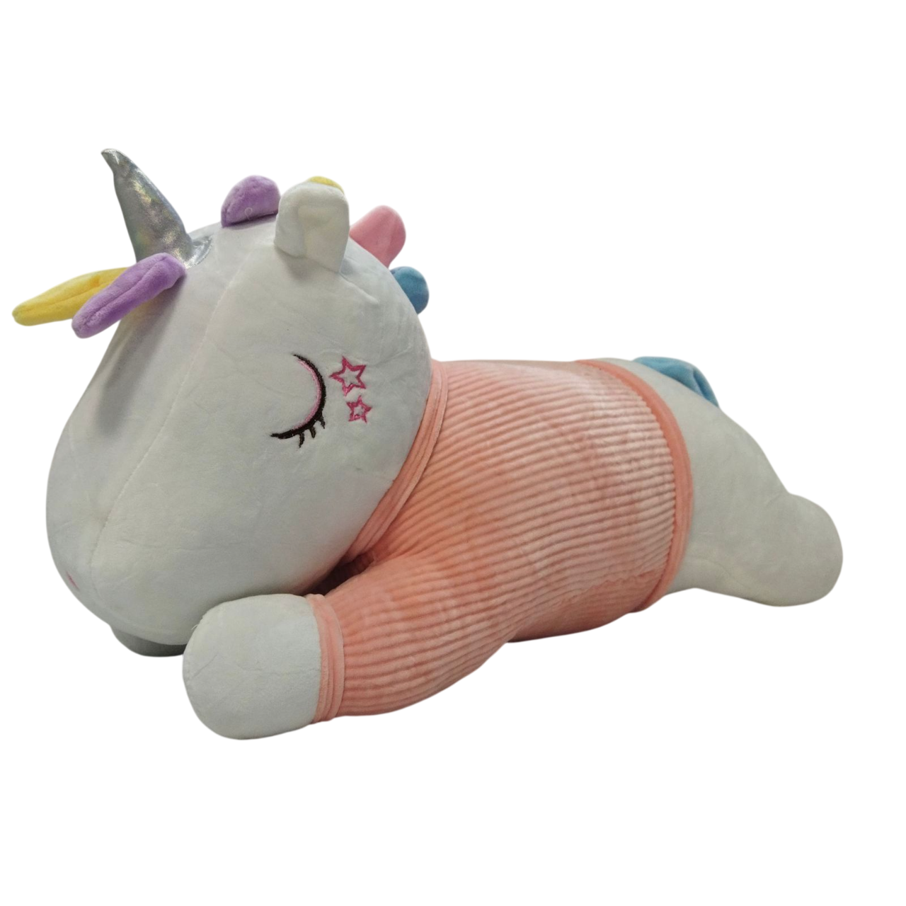 Pelúcia Unicórnio Dorminhoco com Roupa Rosa – Modelo Deitado