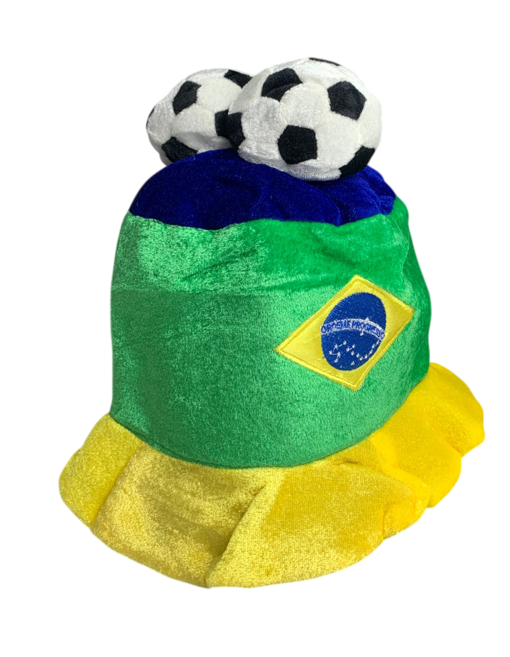 Chapéu Torcedor Brasil com Bolas de Futebol – Fantasia Verde e Amarela Divertida - Imagem 2