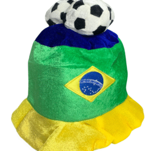 Chapéu Torcedor Brasil com Bolas de Futebol – Fantasia Verde e Amarela Divertida